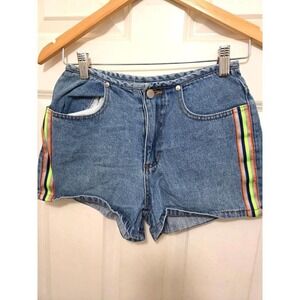 VTG Photo Products Women's 3 Denim High Waisted Y2k 90s Micro Short/ Neon Stripe